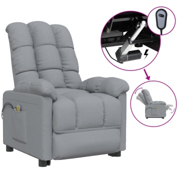Fotoliu de masaj electric rabatabil, gri deschis, textil - Img 2