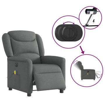Fotoliu electric de masaj rabatabil, gri închis, textil - Img 7