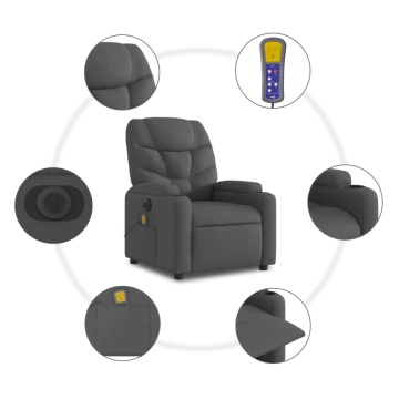 Fotoliu electric masaj rabatabil cu ridicare, gri închis textil - Img 7