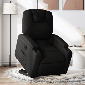 Fotoliu electric rabatabil cu ridicare, negru, textil - Img 1