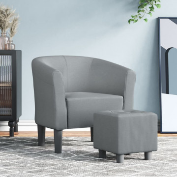 Fotoliu tip cuvă cu taburet, gri deschis, material textil - Img 1