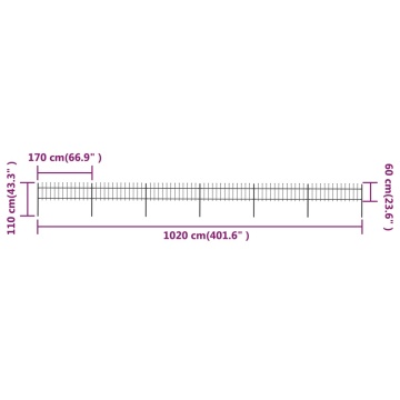 Gard de grădină cu vârf suliță, negru, 10,2 m, oțel - Img 5
