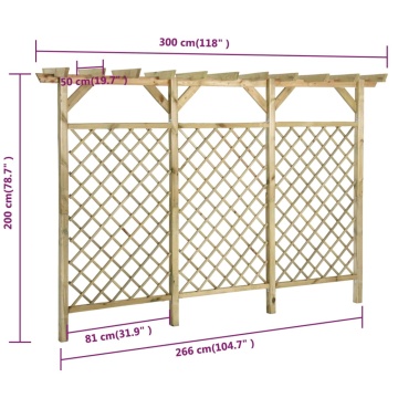 Gard de grădină cu zăbrele&pergolă 300x50x200cm lemn pin tratat - Img 5