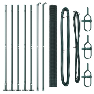 Gard Din Metal Sudat cu 7 Stâlpi Flanșați Verde 1.4x10 m Oțel - Img 2