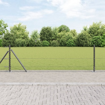 Gard Hexagonal Gri 0.6x25 m Oțel, Stâlpi de Gard cu Plăci de Bază 13 buc Ø32mm 70cm Oțel Galvanizat - Img 1