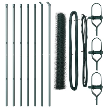 Gard Hexagonal Verde 1.4x10 m Oțel, Stâlpi pentru Gard 7 pcs Verde Ø32 mm 190 cm Oțel Galvanizat - Img 2