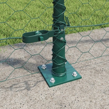 Gard Hexagonal Verde 1.6x10 m Oțel, Stâlpi de Gard cu Plăci de Bază 7 buc Ø32mm 88.5cm Oțel Zincat - Img 4