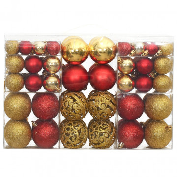 Globuri de Crăciun, 100 buc, auriu și roșu vin, 3 / 4 / 6 cm - Img 1