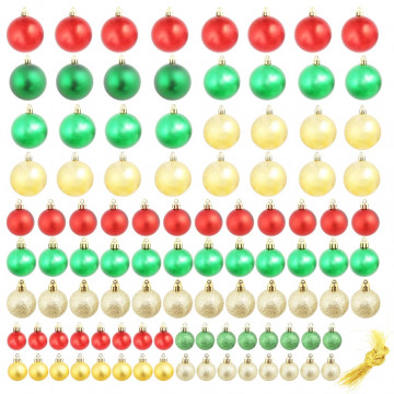 Globuri de Crăciun, 100 buc., roșu/auriu/verde - Img 2