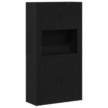 Highboard Negru Stejar 80x33x150 cm Lemn Prelucrat - Img 2