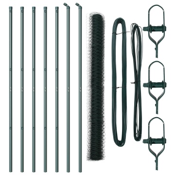 Împrejmuire hexagonală verde 1,6x10 m oțel, Stâlpi de împrejmuire 7 pcs verde Ø32 mm 210 cm oțel galvanizat - Img 2