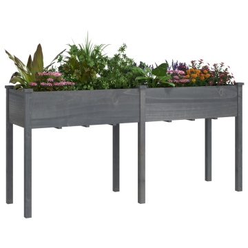 Jardinieră cu căptușeală, gri, 161x45x76 cm, lemn masiv brad - Img 3