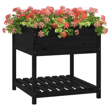 Jardinieră cu raft, negru, 82,5x82,5x81 cm, lemn masiv de pin - Img 4