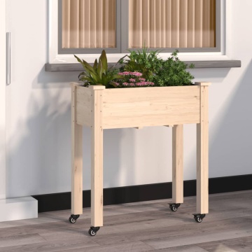 Jardinieră cu roți și căptușeală 71x37x80 cm lemn masiv de brad - Img 1