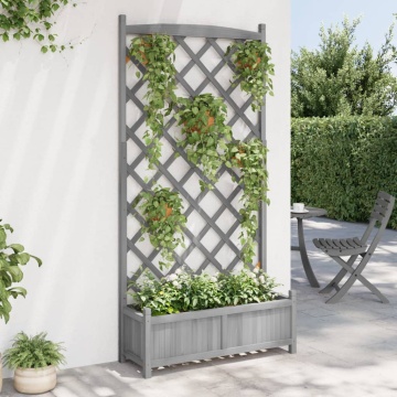 Jardinieră cu spalier, gri, lemn masiv de brad - Img 3