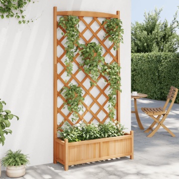 Jardinieră cu spalier, maro, lemn masiv de brad - Img 3
