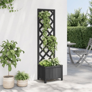 Jardinieră cu spalier, negru, lemn masiv de brad - Img 3