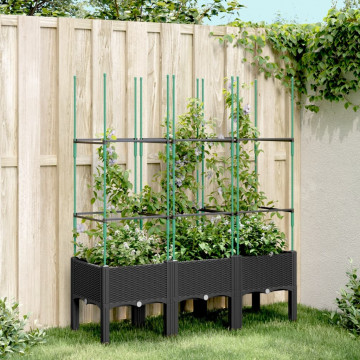 Jardinieră de grădină cu spalier, negru, 120x40x142,5 cm, PP - Img 1