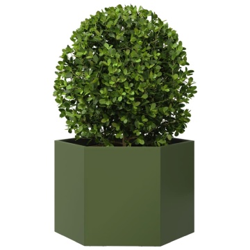 Jardinieră grădină verde măsliniu 69x60x45 cm oțel hexagonal - Img 3