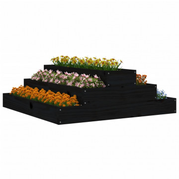 Jardinieră, negru, 80x80x27 cm, lemn masiv de pin - Img 3