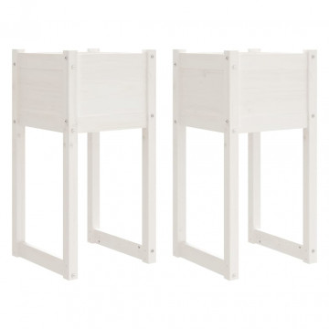 Jardiniere, 2 buc., alb, 40x40x81 cm, lemn masiv de pin - Img 2