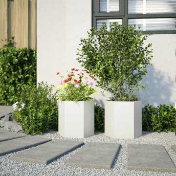 Jardiniere de grădină, 2 buc. alb 46x40x45 cm oțel hexagonală - Img 3
