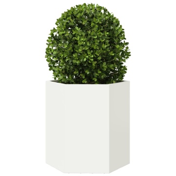 Jardiniere de grădină, 2 buc. alb 46x40x45 cm oțel hexagonală - Img 8