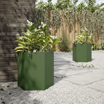 Jardiniere grădină 2 buc. verde 46x40x45 cm oțel hexagonală - Img 4