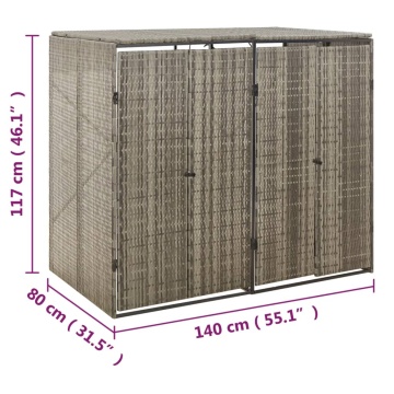 Magazie de pubele dublă, gri, 140x80x117 cm, poliratan - Img 6