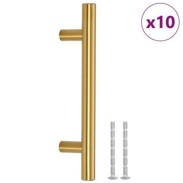 Mânere de dulap, 10 buc., auriu, 96 mm, oțel inoxidabil - Img 2