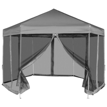 Marchiză hexagonală pliabilă, 6 pereți laterali, gri, 3,6x3,1 m - Img 1