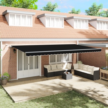 Marchiză retractabilă automată cu LED Neagră 600x300 cm, Fabrică de înlocuire pentru marchiză pentru cadru de 6x3 m Negru - Img 1