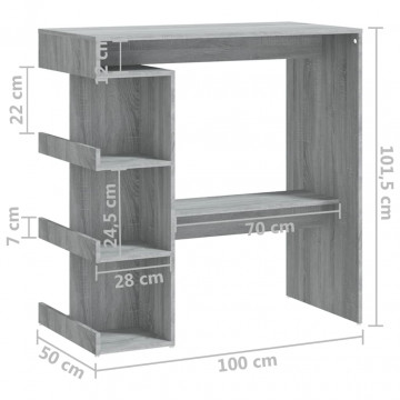 Masă bar cu raft de depozitare stejar sonoma gri 100x50x101,5cm - Img 6