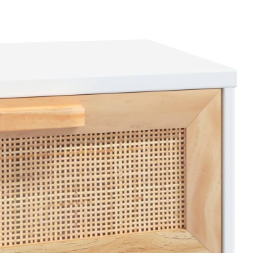 Masă consolă alb 80x30x75 cm lemn masiv pin și ratan natural - Img 5