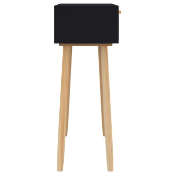 Masă consolă negru 80x30x75 cm lemn masiv pin și ratan natural - Img 8