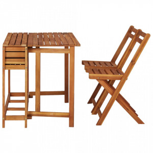 Masă cu jardinieră de balcon cu 2 scaune bistro, lemn de acacia - Img 3