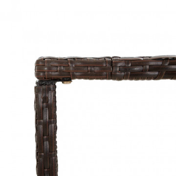 Masă de bar cu blat din sticlă, maro, 180x70x110 cm, poliratan - Img 6