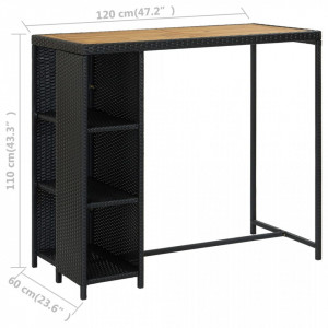 Masă de bar cu raft de depozitare negru 120x60x110 cm poliratan - Img 6