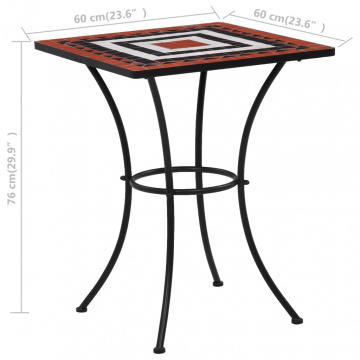 Masă de bistro mozaic, cărămiziu și alb, 60 cm, ceramică - Img 7