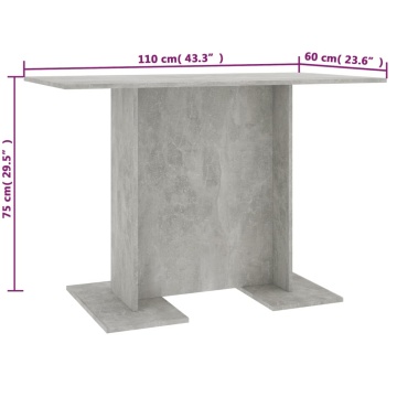 Masă de bucătărie, gri beton, 110x60x75 cm, PAL - Img 5