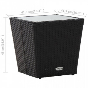 Masă de ceai negru 41,5x41,5x43 cm poliratan sticlă securizată - Img 5