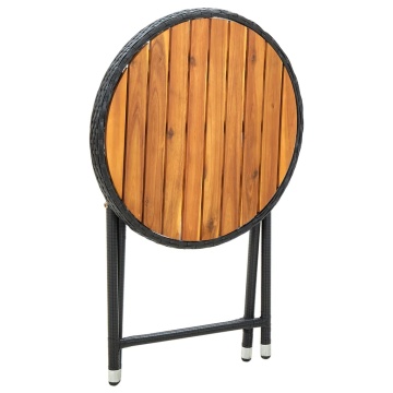 Masă de ceai, negru, 60 cm, poliratan și lemn masiv de acacia - Img 4