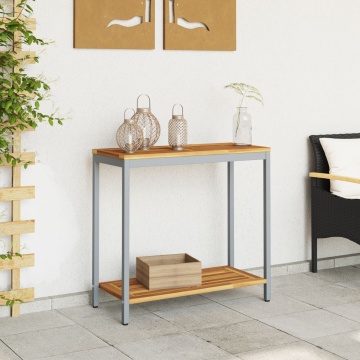 Masă de exterior Natural & Gri 35x80x75 cm Lemn și Oțel Solid - Img 4