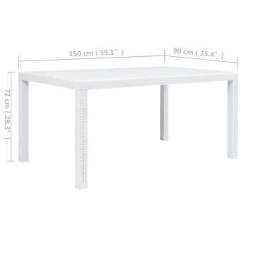 Masă de grădină, alb, 150 x 90 x 72 cm, plastic, aspect ratan - Img 5