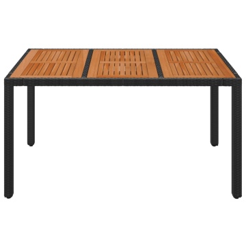 Masă de grădină cu blat din lemn, negru 150x90x75 cm poliratan - Img 3