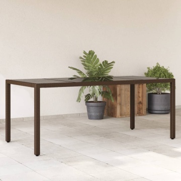 Masă de grădină cu blat din sticlă maro 190x90x75 cm poliratan - Img 1