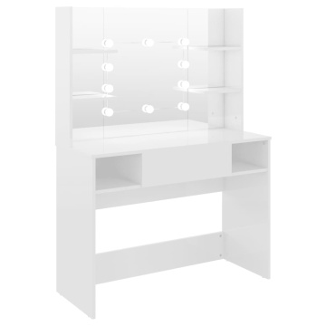 Masă de machiaj cu lumini LED, alb lucios, 100x40x135 cm, MDF - Img 2