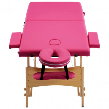 Masă de masaj pliabilă, 2 zone, roz, lemn - Img 3