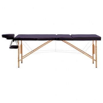 Masă de masaj pliabilă, 3 zone, violet, lemn - Img 1