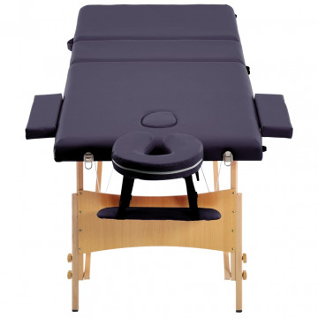 Masă de masaj pliabilă, 3 zone, violet, lemn - Img 3